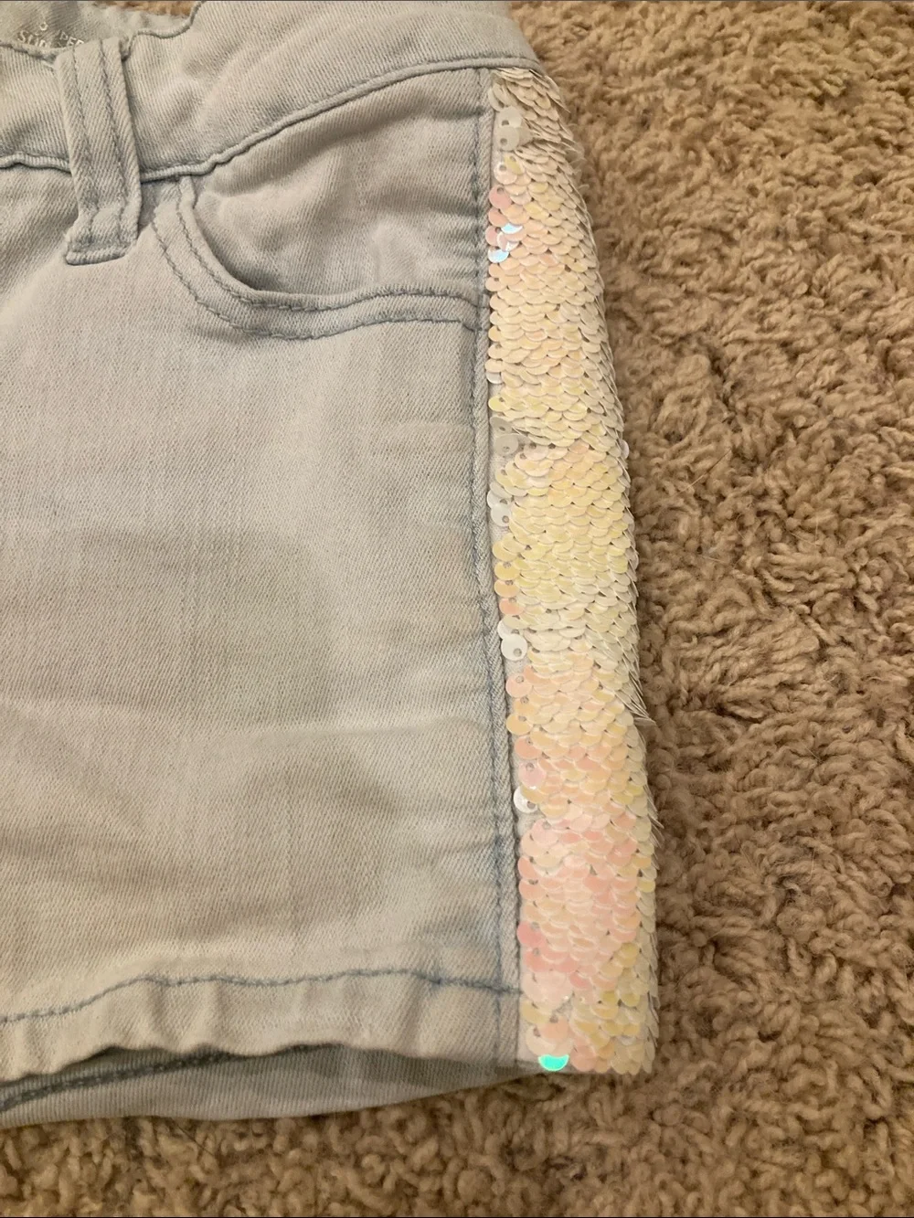 Cat & Jack Light Blue Denim Shorts with Ivory Sequin Side Panels